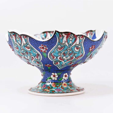 Turkish Ceramics Tezhip 20 cm Bowl with Stand - Thumbnail