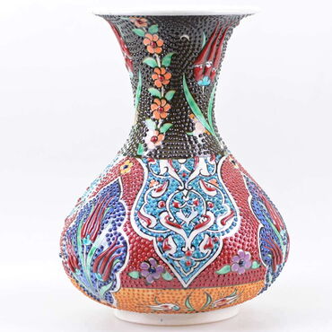 Turkish Ceramics Tezhip 20 cm Large Vase - Thumbnail