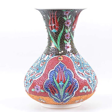 Turkish Ceramics Tezhip 20 cm Large Vase - Thumbnail