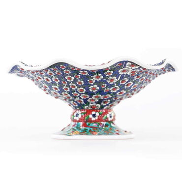 Turkish Ceramics Tezhip 25 cm Bowl with Stand - Thumbnail