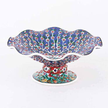 Turkish Ceramics Tezhip 25 cm Bowl with Stand - Thumbnail