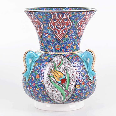 Turkish Ceramics Tezhip 30 cm Vase with Handle - Thumbnail