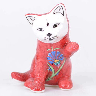 Turkish Ceramics Tezhip Big Size Cat Figurine - Thumbnail