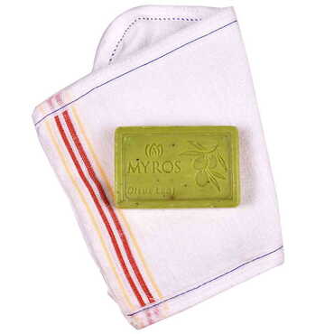 Myros - Turkish Hammam Set Glove And Olive Oil Soap Set Bar 100Gr