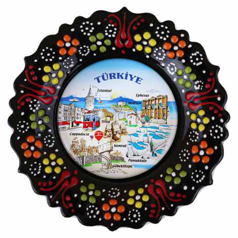 Türkiye Temalı Çini Myros Resim Tabak 12 cm - 1