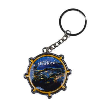 Turkey Themed Ship Wheel Shaped Metal Keychain