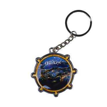 Turkey Themed Ship Wheel Shaped Metal Keychain - 4