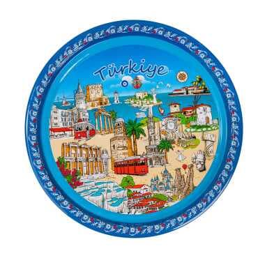Türkiye Themed Round Metal Tray 28 cm