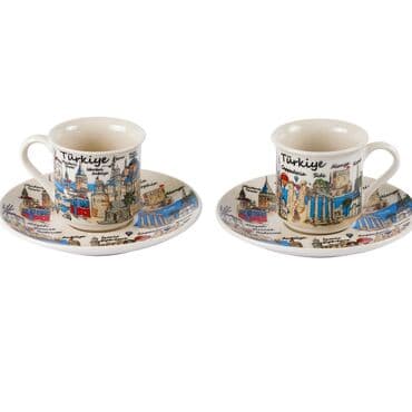 Turkey Themed Turkish Coffee Cup Set of 2 pcs - 5