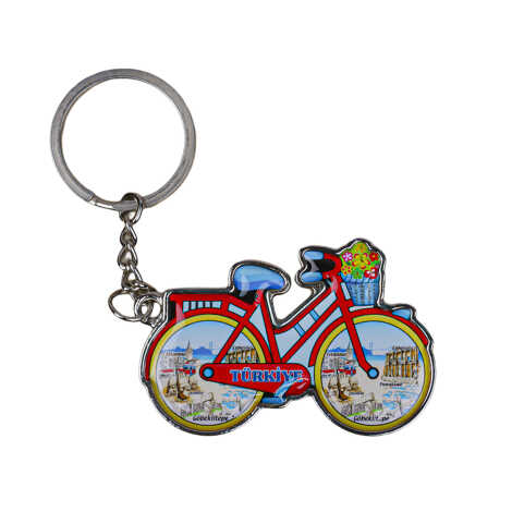 Türkiye Themed Bicycle Shaped Metal Keychain - 1