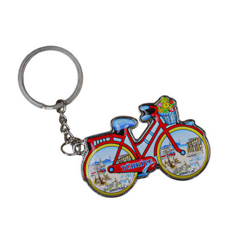 Türkiye Themed Bicycle Shaped Metal Keychain - 2