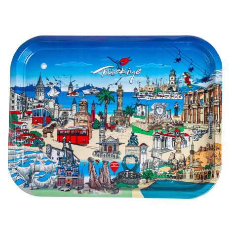 Türkiye Themed Large Rectangular Metal Tray 295x225 Cm - 1