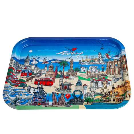 Türkiye Themed Large Rectangular Metal Tray 295x225 Cm - 2