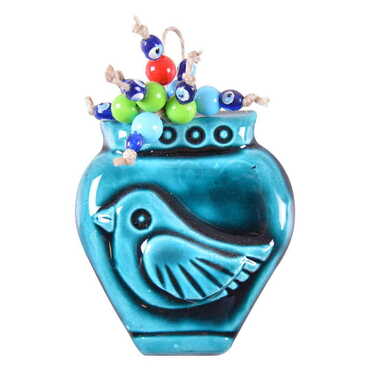 Turquoise Ceramic Wall Pot Hanging Decoration - Thumbnail