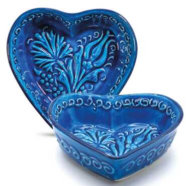 Turquoise Heart Shaped Snack Bowl Set in Gift Box - 3
