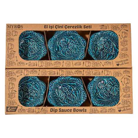 Turquoise Set of Six Boxed Daisy Snack Bowls - 2