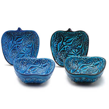 Turquoise Set of Three Boxed Apple Shaped Snack Bowls - 4