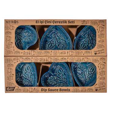 Turquoise Six Piece Boxed Heart Snack Bowl Set - Myros