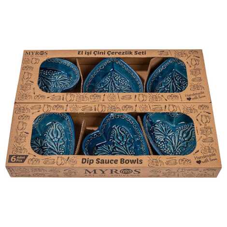 Turquoise Six Piece Boxed Heart Snack Bowl Set - 2