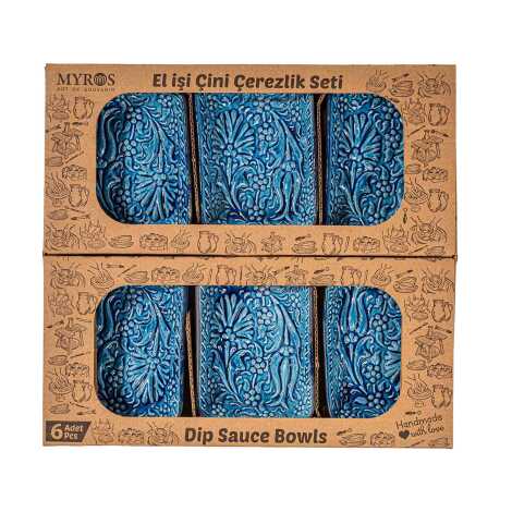 Turquoise Six Piece Boxed Rectangular Snack Bowl Set - 2