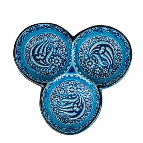 Turquoise Triple Round Snack Bowl Large 21 cm - 1