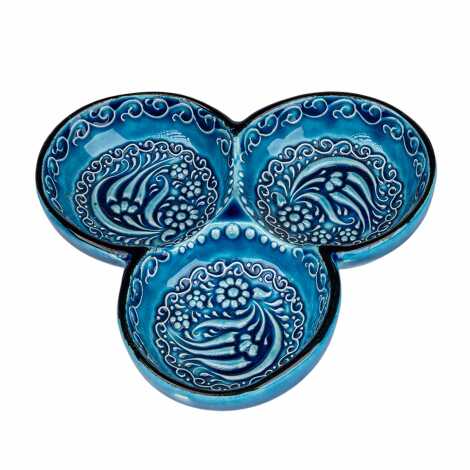 Turquoise Triple Round Snack Bowl Large 21 cm - 2