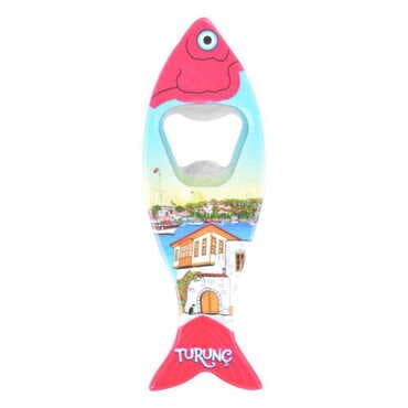 Turunc Themed Customised UV Printed Fish Shape Printed Plastic Base Bottle Opener 42x130 mm
