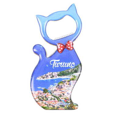 Turunc Themed Cat Shaped Metal Magnetic Bottle Opener 97x48 mm - Thumbnail