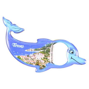 Turunc Themed Dolphin Shaped Metal Magnetic Bottle Opener 102x67 mm - Thumbnail