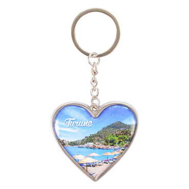 Myros - Turunc Themed Metal Heart ShapedDouble Face Keychain 45x90 mm