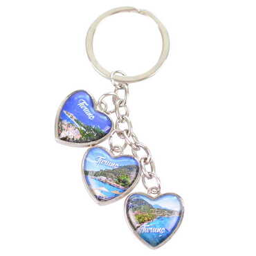 Myros - Turunc Themed Metal Keychain With 3 Charms - Heart 40x85 mm