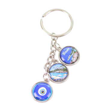 Myros - Turunc Themed Metal Keychain With 3 Charms - Round 40x90 mm