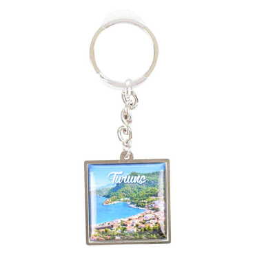 Myros - Turunc Themed Metal Square Shaped Double Face Keychain 36x95 mm