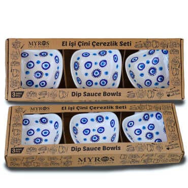 Set of Three Embossed Evil Eye Apple Snack Bowls in Gift Box