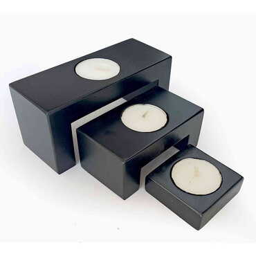 Wooden Triple Stair Black Candle Holder Set of 3 pcs