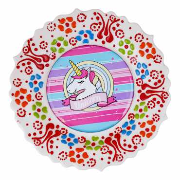 Unicorn Temalı Çini Myros Resim Tabak 12 cm - Myros