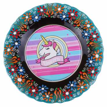 Unicorn Temalı Çini Myros Resim Tabak 18 cm - 4