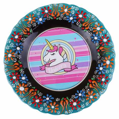 Unicorn Temalı Çini Myros Resim Tabak 18 cm - 4