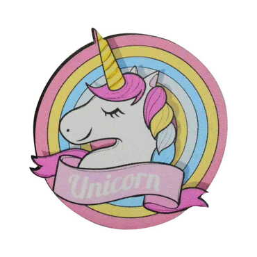 Unicorn Themed Wooden Customised Badge Pin - Thumbnail