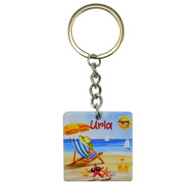 Myros - Urla Themed Customised Uv Printed Plastic Base Round Keyring 40x108 mm