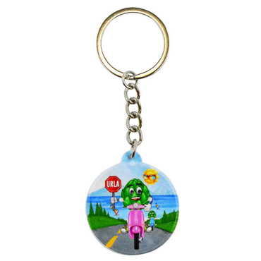 Myros - Urla Themed Customised UV Printed Plastic Base Square Keyring 38x100 mm