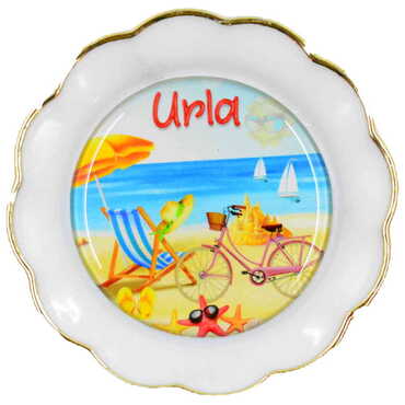 Myros - Urla Themed Epoxy Dome Plate Shaped Souvenir Fridge Magnet 73 mm