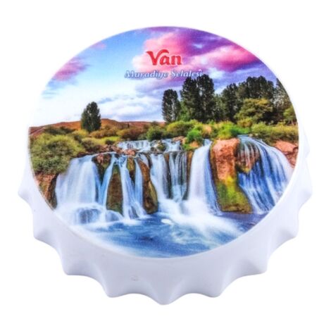 Van Themed Customised Uv Printed Bottle Cap Shaped Plastic Base Bottle Opener 63x15 mm