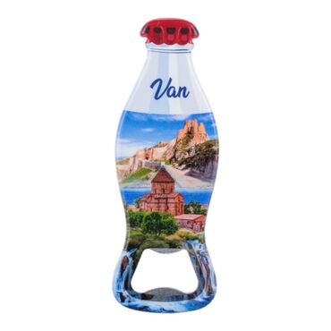 Myros - Van Themed Customised Uv Printed Coca Cola Bottle Shape Plastic Base Bottle Opener 42x120 mm