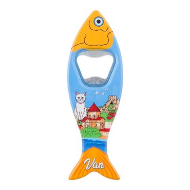 Van Themed Customised UV Printed Fish Shape Printed Plastic Base Bottle Opener 42x130 mm - Thumbnail