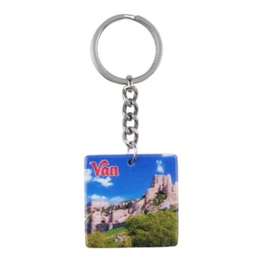 Van Themed Customised Uv Printed Plastic Base Round Keyring 40x108 mm - Thumbnail