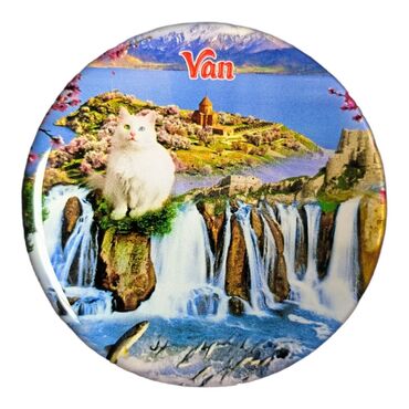 Van Themed Epoxy Dome Round Souvenir Fridge Magnet 67 mm - Thumbnail