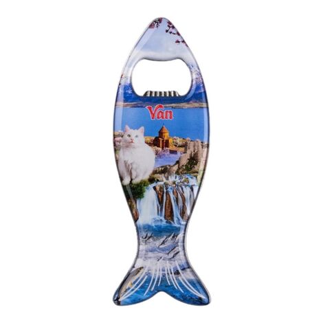 Van Themed Fish Shaped Metal Magnetic Bottle Opener 120x43 mm