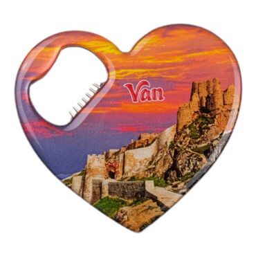 Van Themed Heart Shaped Metal Magnetic Bottle Opener 85x76 mm - Thumbnail