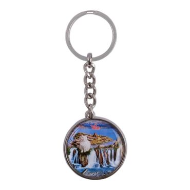 Van Themed Metal Double Sided Round Keychain 40x95 mm - Thumbnail